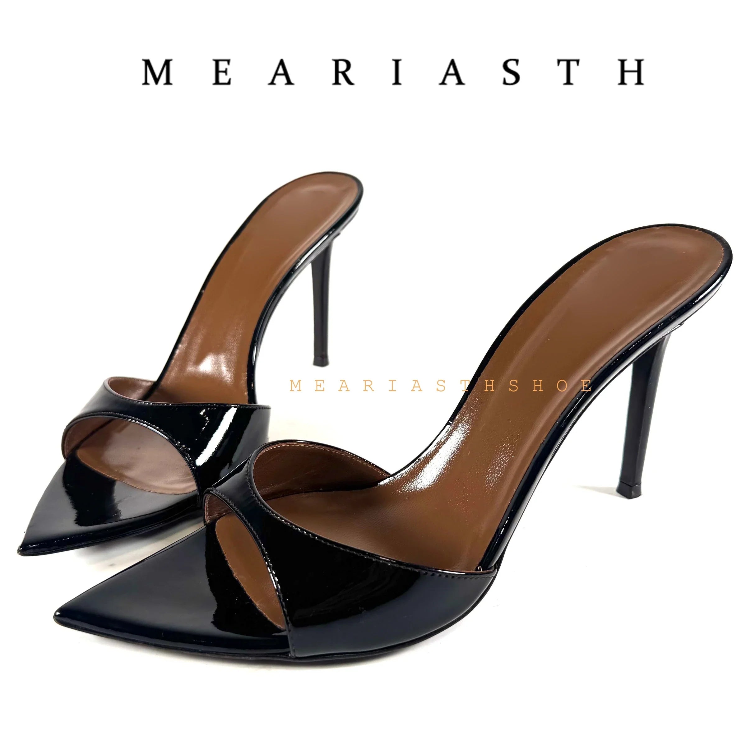Ladies High-heeled Slippers Shoes Fashion Pointed Sexy Patent Leather Women with Open Toes and Party Wedding Stripper Sandals.
