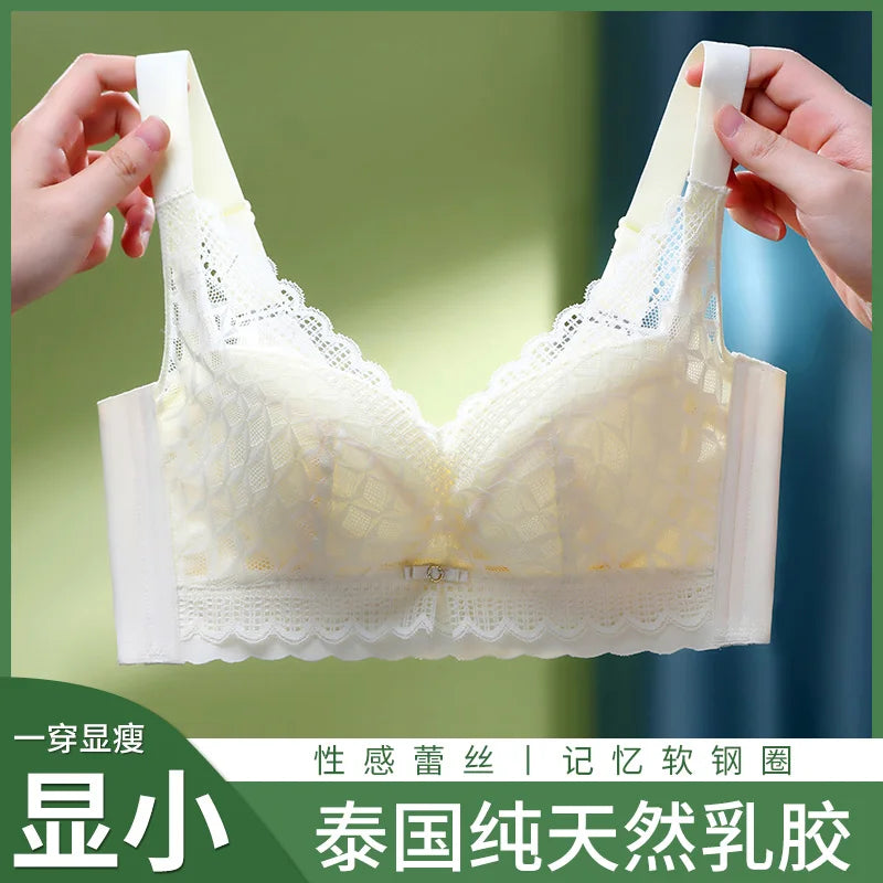 Women's Full Coverage Wire Free Bra Non-Foam Lace Bra Thin Sexy Lace Bra Plus Size 36-46CDE Push Up for Women Thin Latex Bra 46E