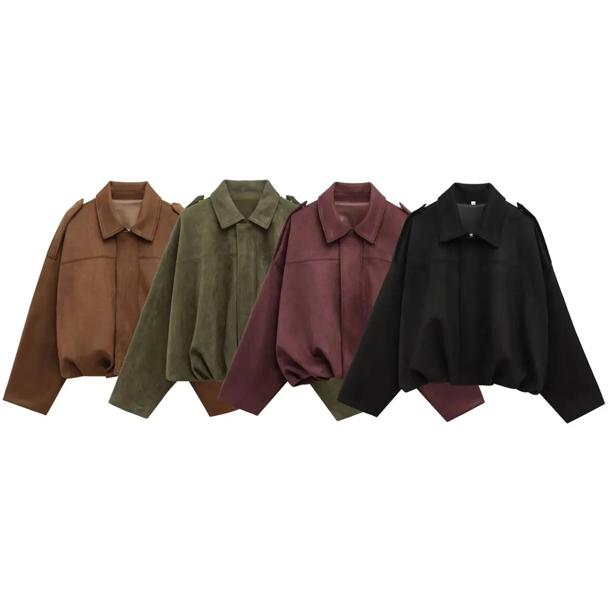 HH Women's Street Fashion Solid Loose Suede Texture Coats Causal Long Bat Sleeves Lapel Zipper Fly Winter Vintage Jackets