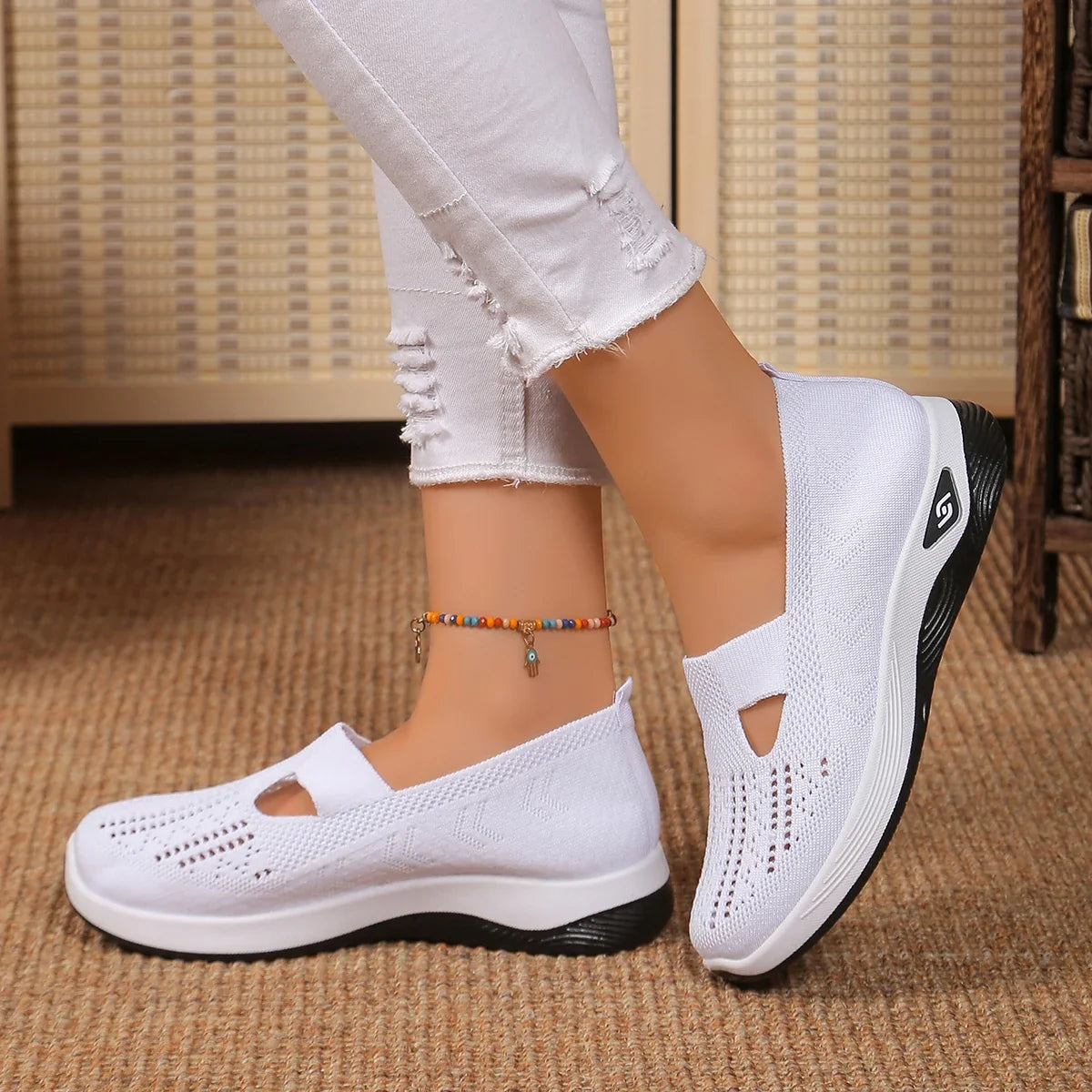 Women's shoes, casual sports shoes, solid color breathable sports soft-soled lightweight walking shoes, low-top knitted casual s