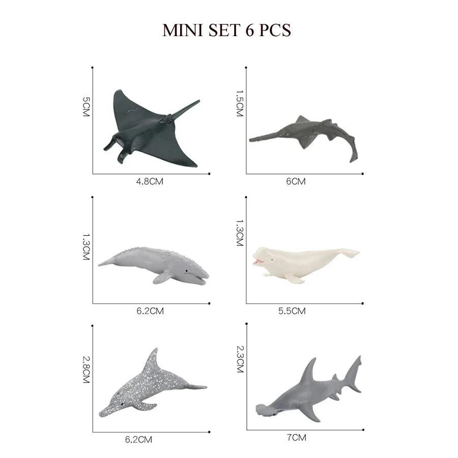 Realistic Mini Ocean Animal Figurines Plastic Marine Sea Creatures Whale Shark Dolphin Turtle Penguin Model Playset Gift for Kid