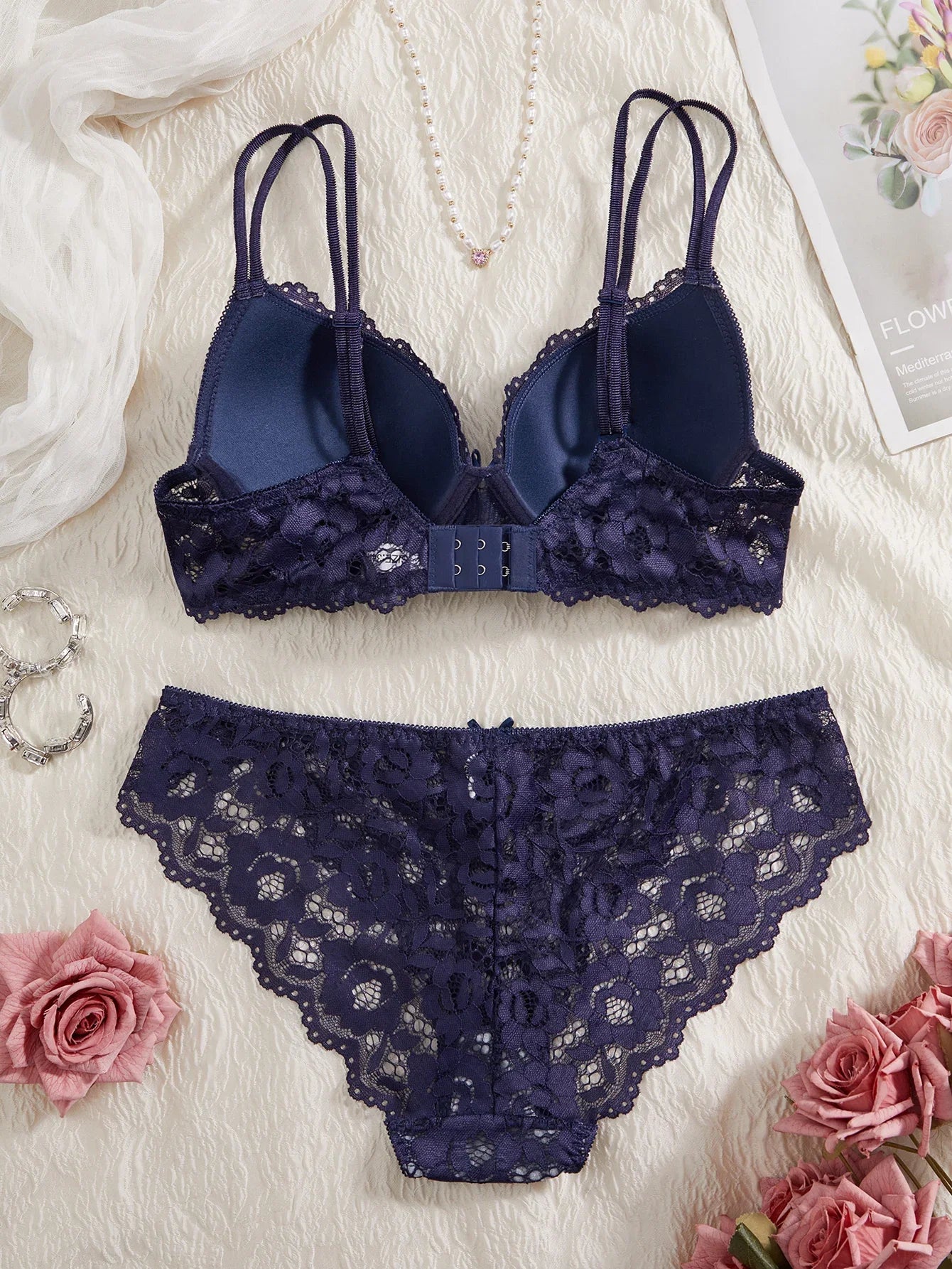 Single of Women's Underwear Set Sexy Lace Patchwork with Push Up Bra Romantic Sheer Women's Panties