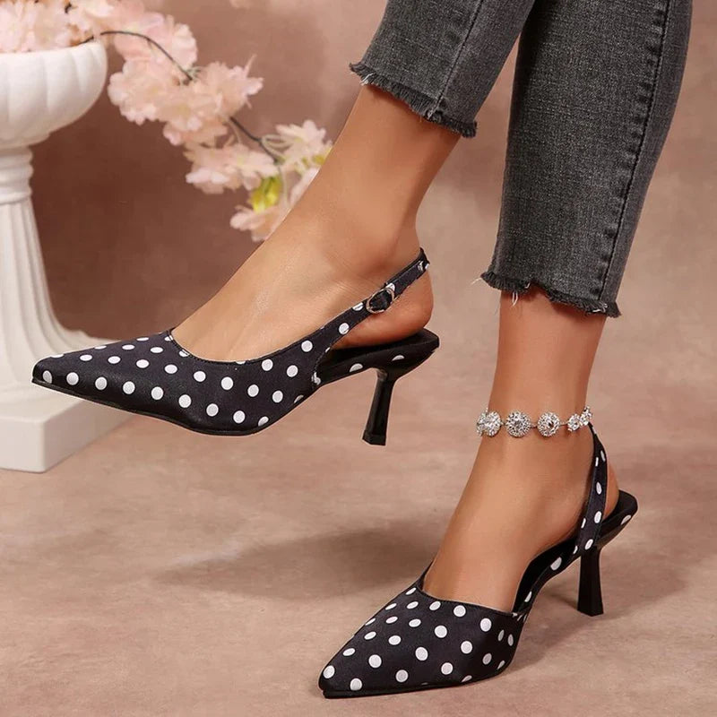 Vintage Polka Pot Pointed Toe Pumps Women Banquet Stiletto High Heel Shoes for Woman Adjustable Buckle Strap Chic Summer Shoes