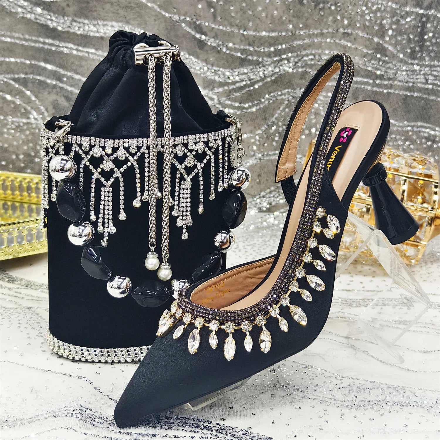 Latest Women Heels Shoes and Bags Set - QWE67