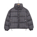 Stylish Plaid Puffer Anorak for Women Winter Brown Padded Jackets High Neck and Long Sleeves Zipper Outwears with Adjustable Hem