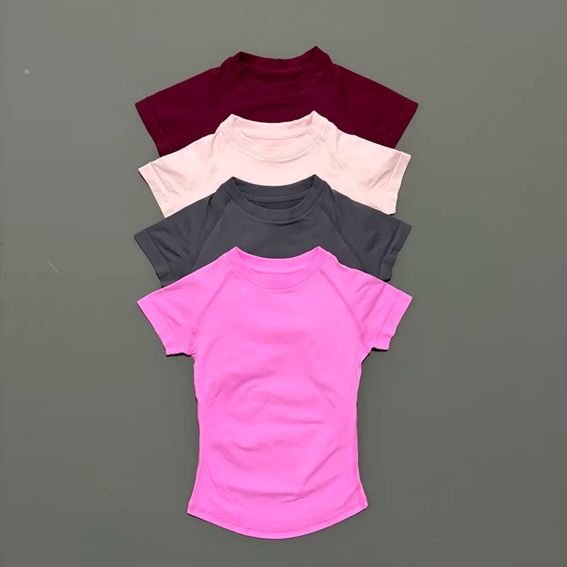 HISTELLO Sports Short Sleeve Top Women Gym Yoga Top Workout Clothes Sports T Shirt Fitness Activewear Running Tight Tops