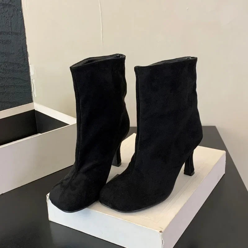 Eilyken Street Style Pleated Round Toe Women Ankle Boots Thin Heels Shoes Winter Concise Chelsea Short Botas Mujer