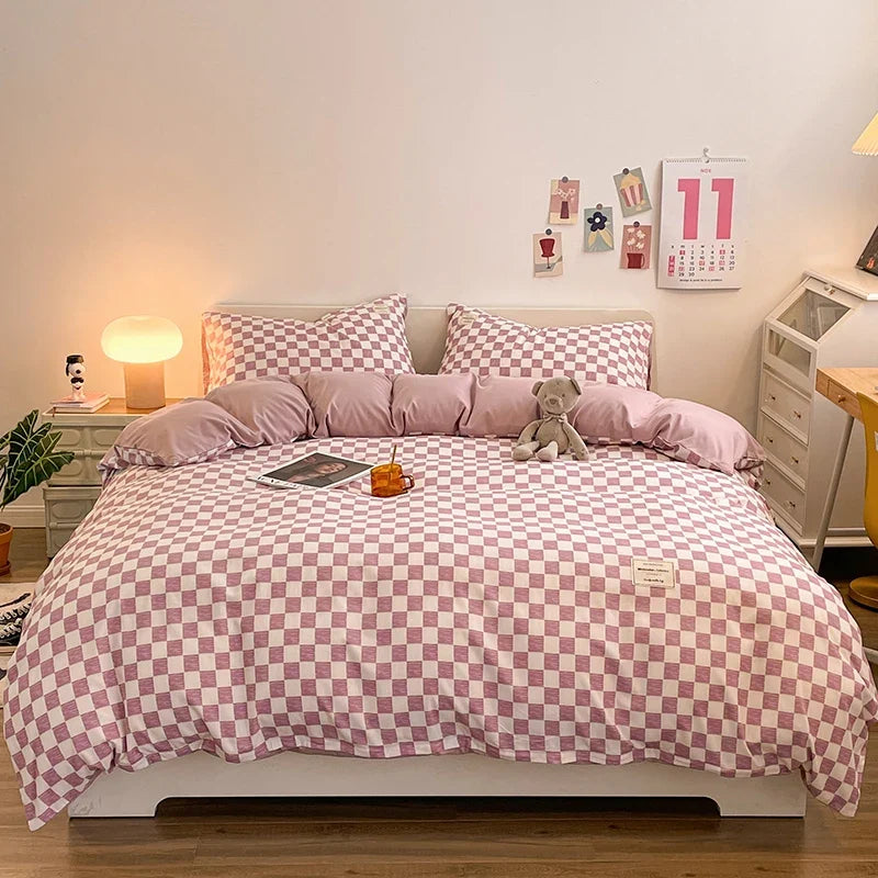 Checkerboard Bedding Comforter Set with Pillowcase bed sheet Single Full Size Bed Linen Duvet Cover Set Queen/King Double Single
