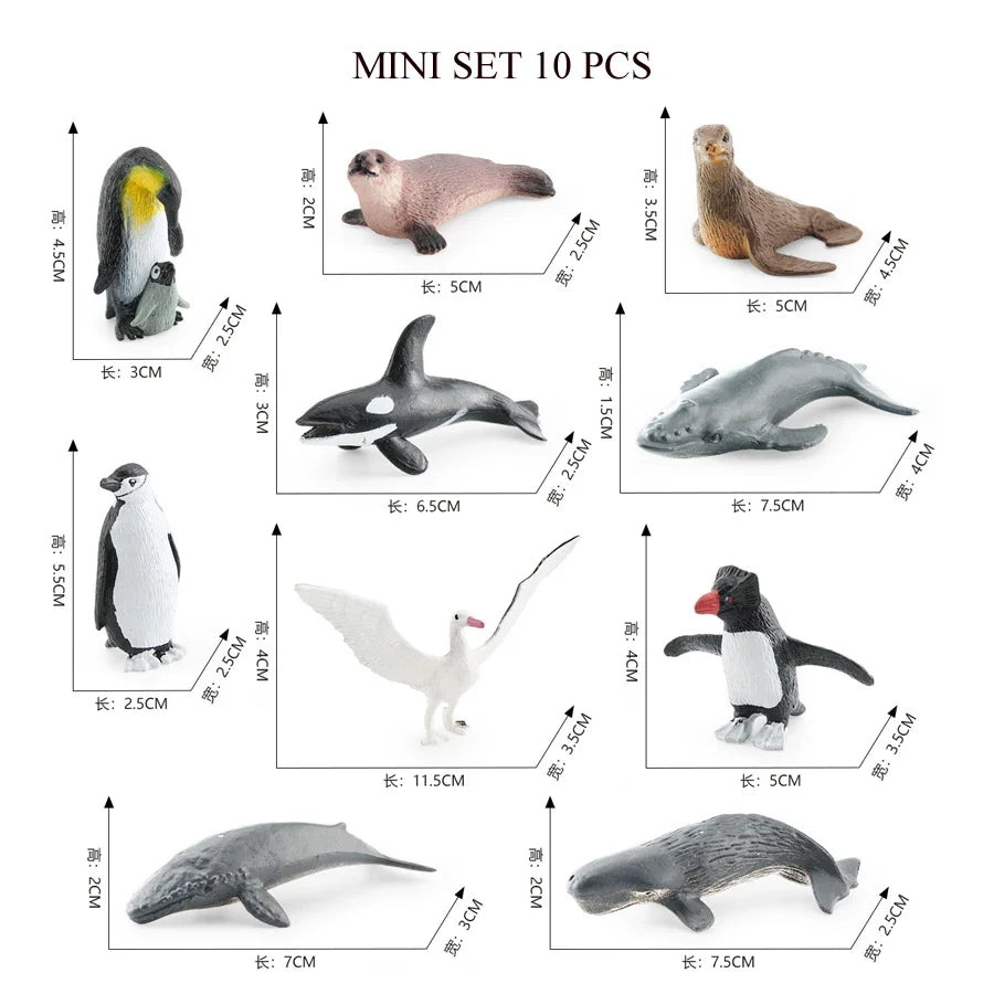 Realistic Mini Ocean Animal Figurines Plastic Marine Sea Creatures Whale Shark Dolphin Turtle Penguin Model Playset Gift for Kid