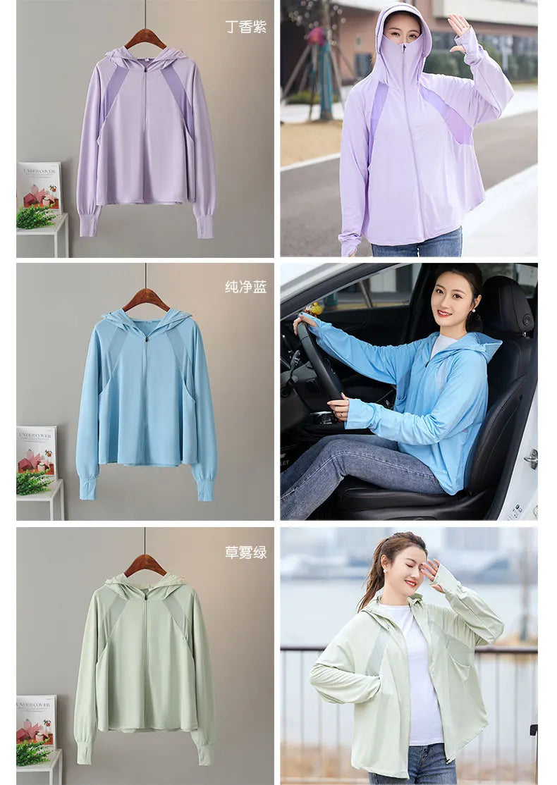 Ice Silk Sun UPF 50+ UV Protection Jacket Big Brim Thin Ice Silk Sun Protection Jackets UV Protection Hooded Windbreaker 4XL 5XL