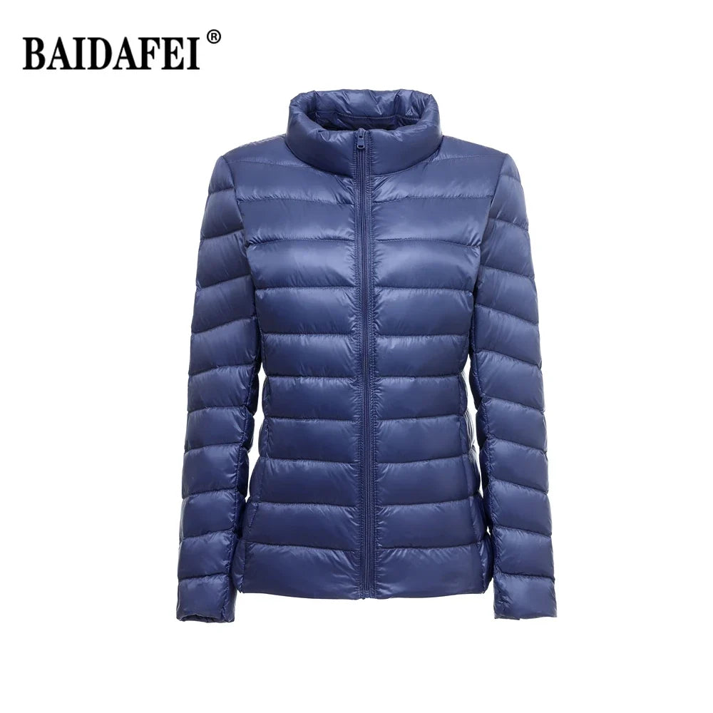 Women Short Puffer Jacket 2025 New Fashion Stand Collar Lightweight Water-Resistant Packable Female Down Parka Casual Coat