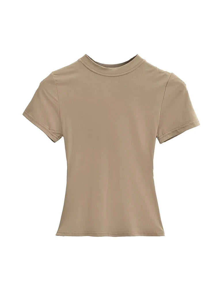 2025 New High Quality Casual T shirt Sexy Slim Short Sleeves Fashion Trend Solid Women Clothing y2k Tops