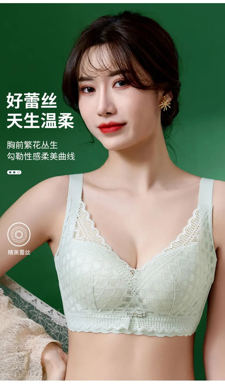 Women's Full Coverage Wire Free Bra Non-Foam Lace Bra Thin Sexy Lace Bra Plus Size 36-46CDE Push Up for Women Thin Latex Bra 46E