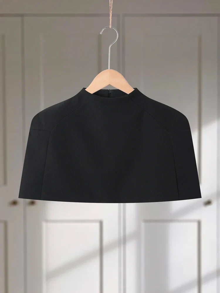 Chic Women T-shirt Stand Collar Sleeveless Cropped Elegant Top Casual Fashion Party Summer Solid Coat High Street Loose New