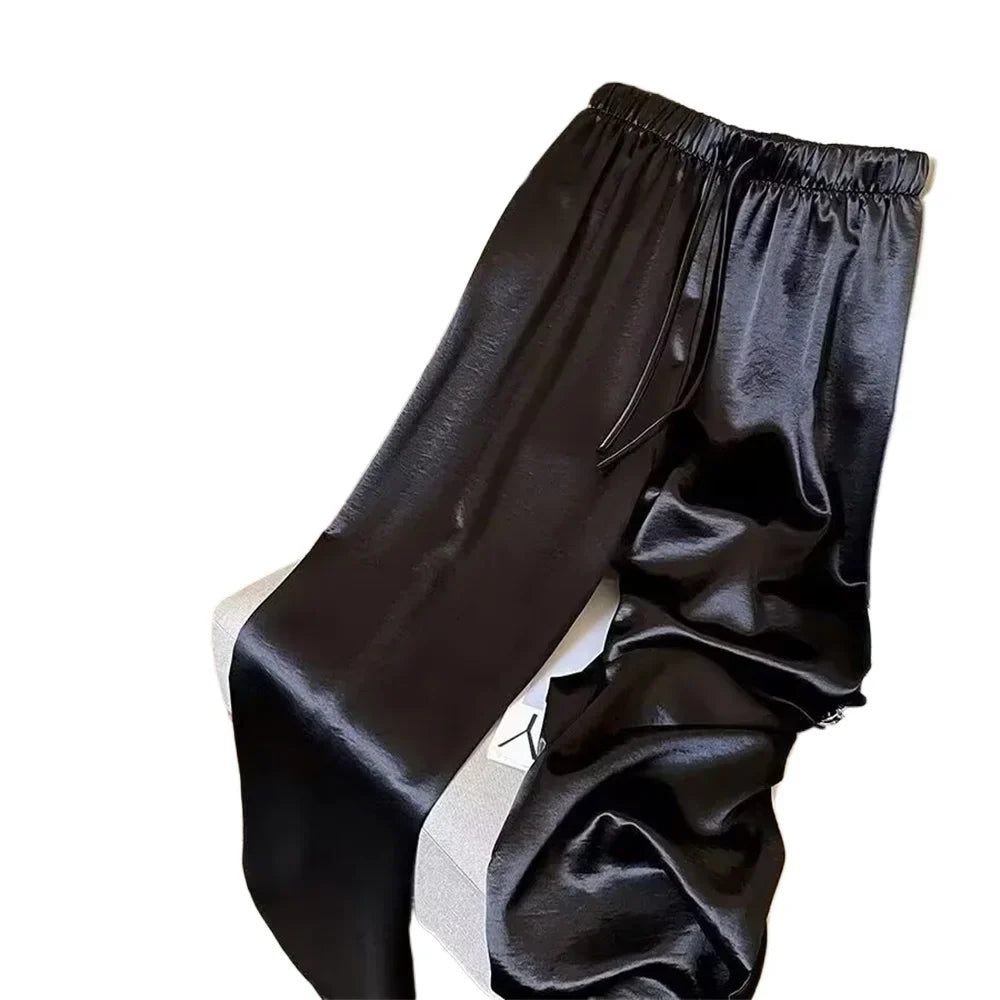 Korean Fashion High Waist Thin Wide Leg Women Summer Office Lady Solid Color Straight All-match Casual Pants Trousers Clothes
