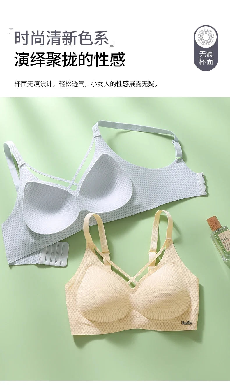 Traceless Half-Fixed Cup Women Underwear Thin Jelly Soft Support Anti Drop Adjustable No Steel Ring Super Soft Solid Color Bras