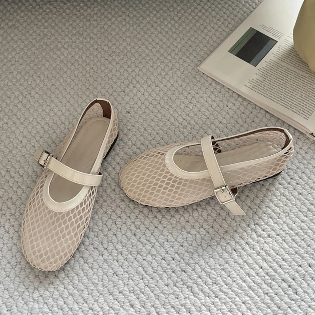 Aneikeh Round Toe Flat Shoes Women Non Slip Flat Sandals Sizes 35-43 Breathable Mesh Beach Outdoor Shallow Comfortable Shoes