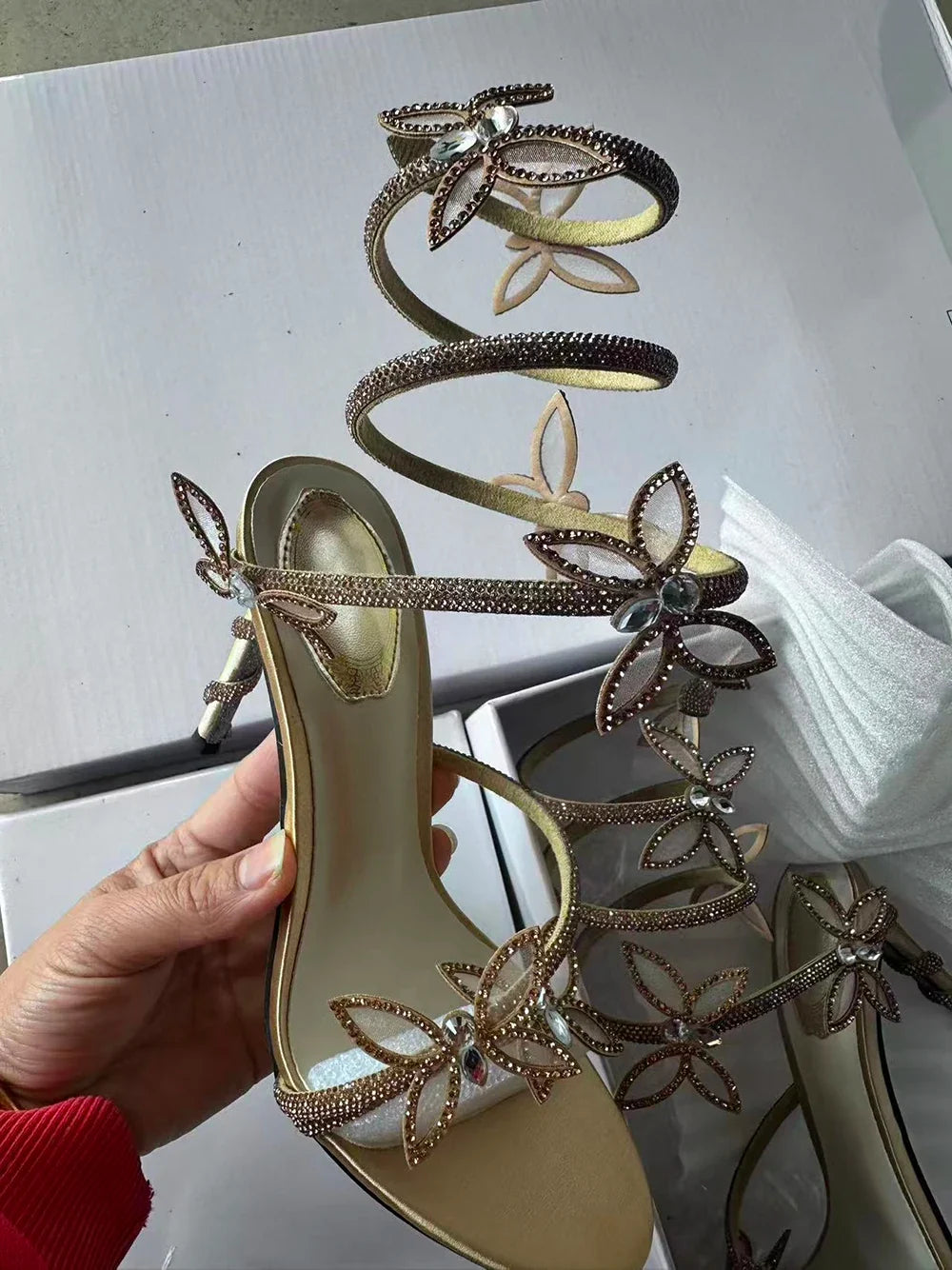 Aneikeh Sexy CRYSTAL Flower Narrow Band Ankle Strap Sandals Woman Thin High Heels Street Style  Pole Dancing Ladies Shoes