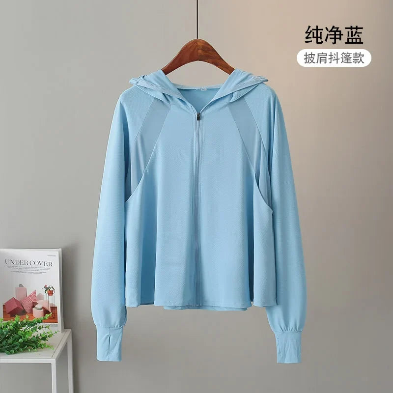 UV Protection Hooded Windbreaker Ice Silk Sun UPF 50+ UV Protection Jacket Big Brim Thin Ice Silk Sun Protection Jackets 4XL 5XL