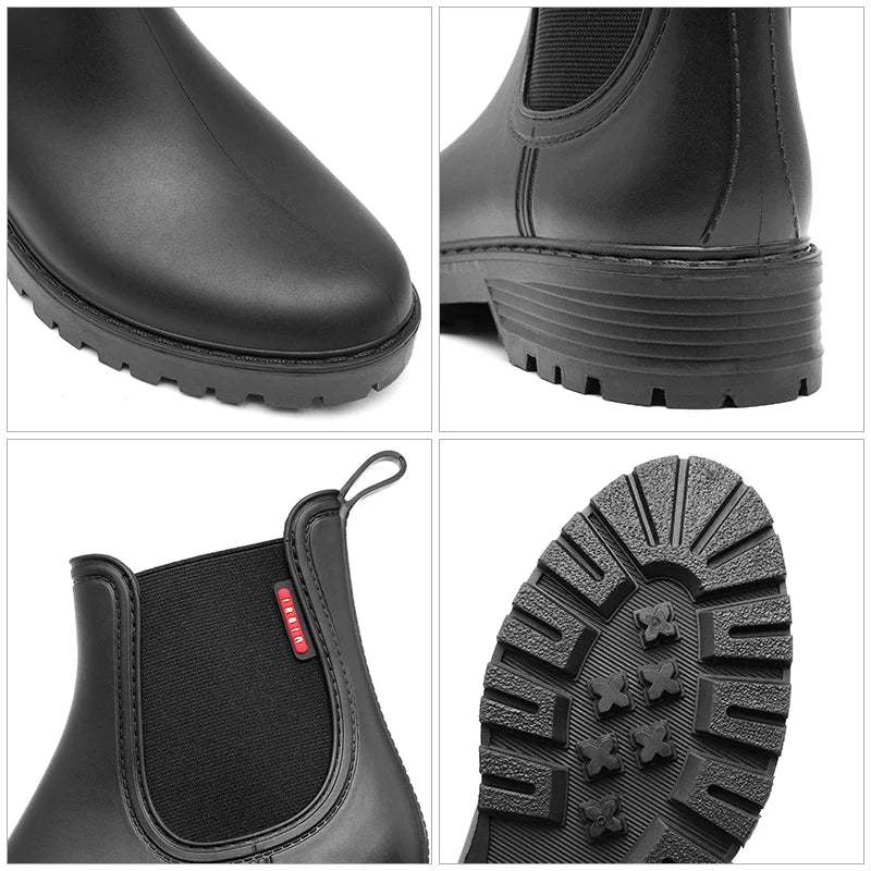 Women's short tube anti slip rain shoes, lightweight waterproof water shoes, fashionable Chelsea rain boots, PVC one-time moldin