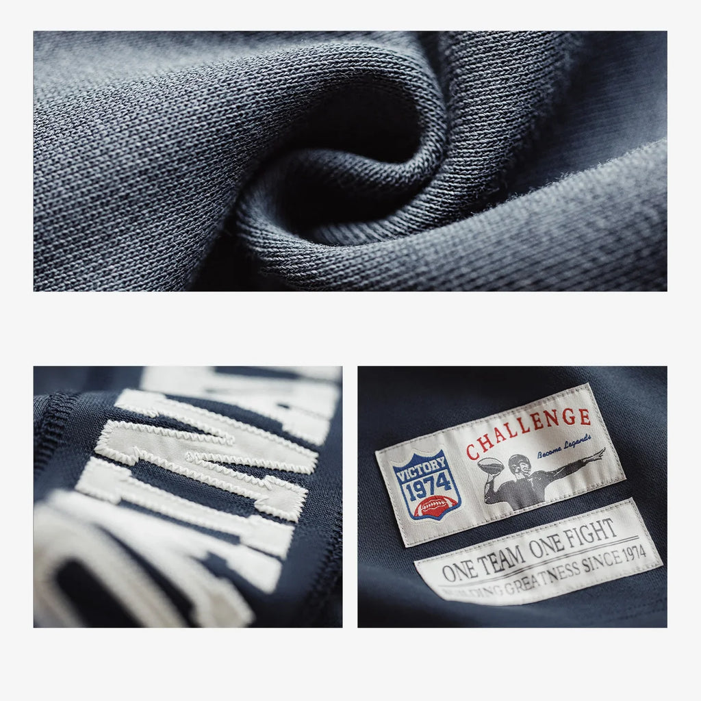 Maden Women’s Retro Embroidered Rugby Pullover Sweatshirt Mid-length Baggy Thick Outerwear Cozy Spring Fall Female Top