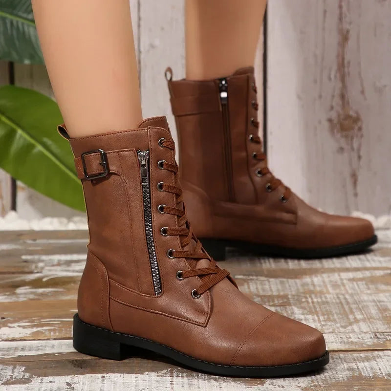 Plus Size Autumn New European and American Flat Low Heel Short Boots Roman Zip Boots for Women