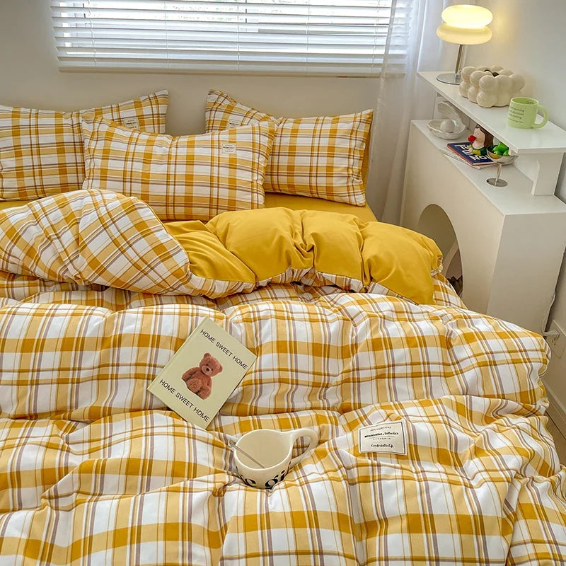Plaid Style Bedding Set Skin-friendly Quilt Cover Pillowcase Bedsheet Home Bed Linen Sets Single/Full/Queen/King Size Bedclothes