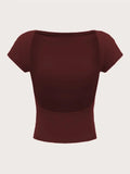 Women's O-neck Backless T-shirt Short Sleeve Solid Color Crop Top Summer Cute Baby Tee Y2K Clothes Bodycon Tunics Fashion Tank