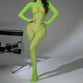 Mature European and American Women's Long Sleeved Transparent Hollow Jacquard Sexy Erotic Seductive Jumpsuit
