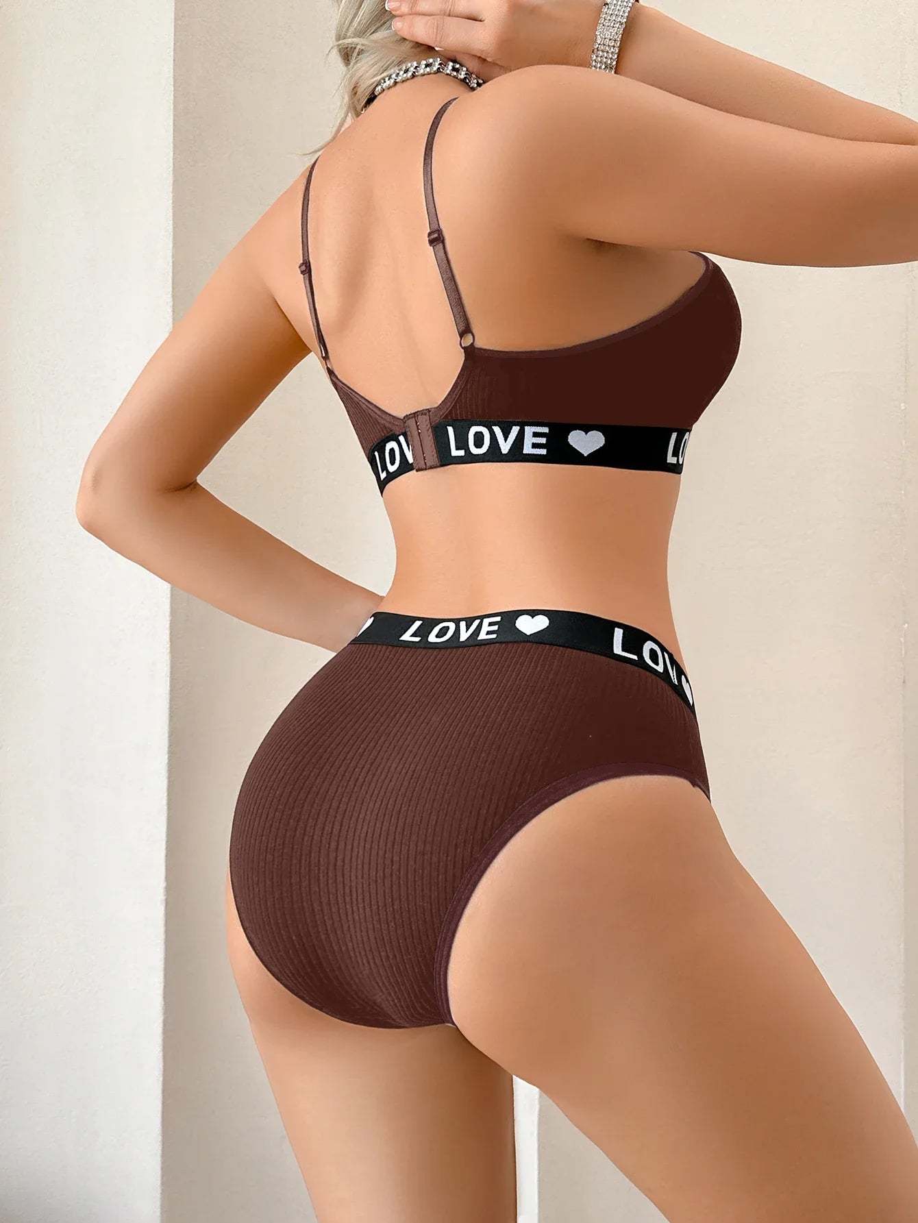 1 to 3-Piece Set Cotton Women's Underwear Set Rib Letter Print Removable Inner Wireless Push up Bra Soft Sexy Women's Underwear