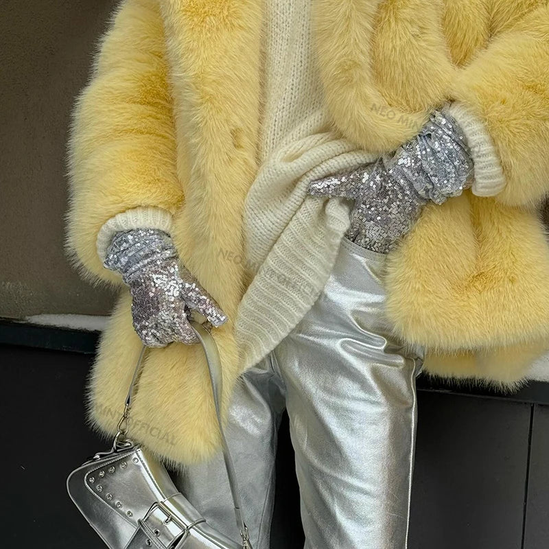 Neo Mint Women Winter 2024 High Quality Luxury Faux Fur Coat Thicken Warm Overcoat Outerwear Hot Girls Solid Long Fox Fur Jacket