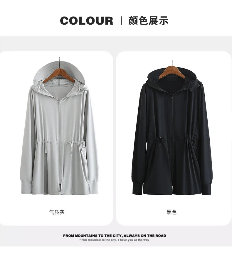 Ice Silk Long Sleeve Sunscreen Clothing 3XL 4XL UPF 50+ UV Protection Thin Breathable Sun-Proof Coat Ice Silk Sunscreen Jacket