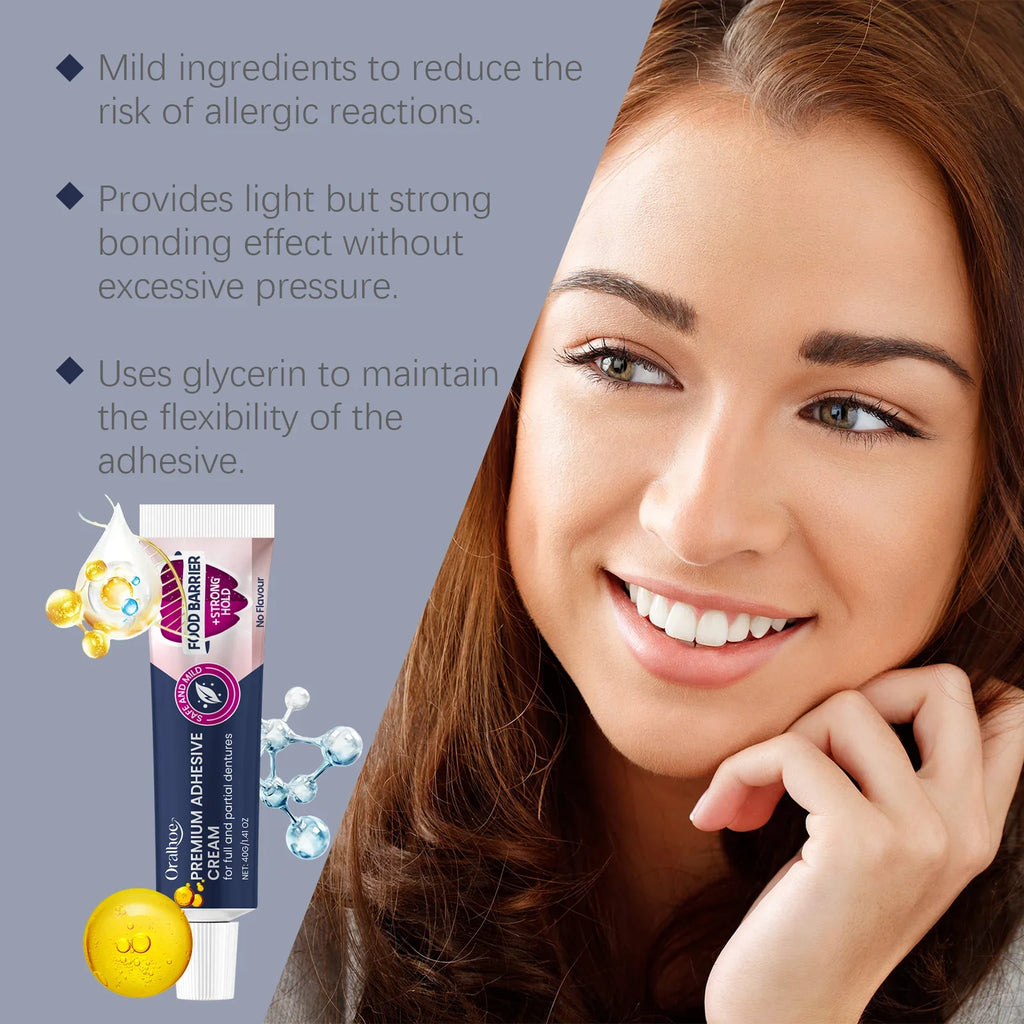Denture Fixing Adhesive Cream Strong Complete Professional Dentures Glue Prevents Denture Loosening Care Fixed Adhesive 40g