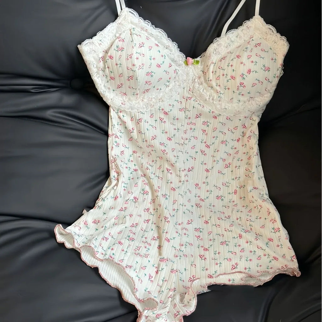 Onesie Pajamas for Women Cute Pj Woman Coquette Pajamas Set Floral Pajama Set Coquette Aesthetics