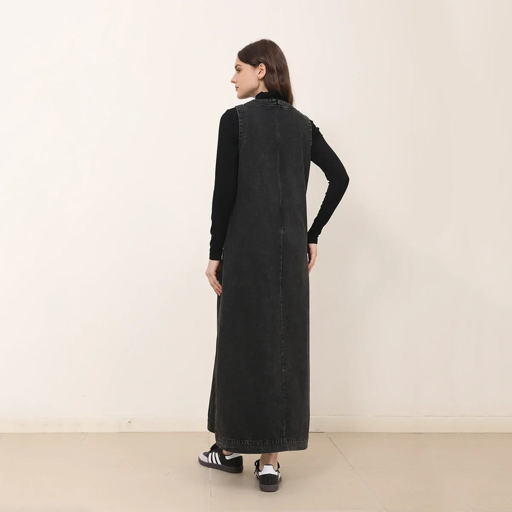 AP New 2025 Autumn Women Denim Sleeveless Dress Black Knitting Cardigan Fashion Style