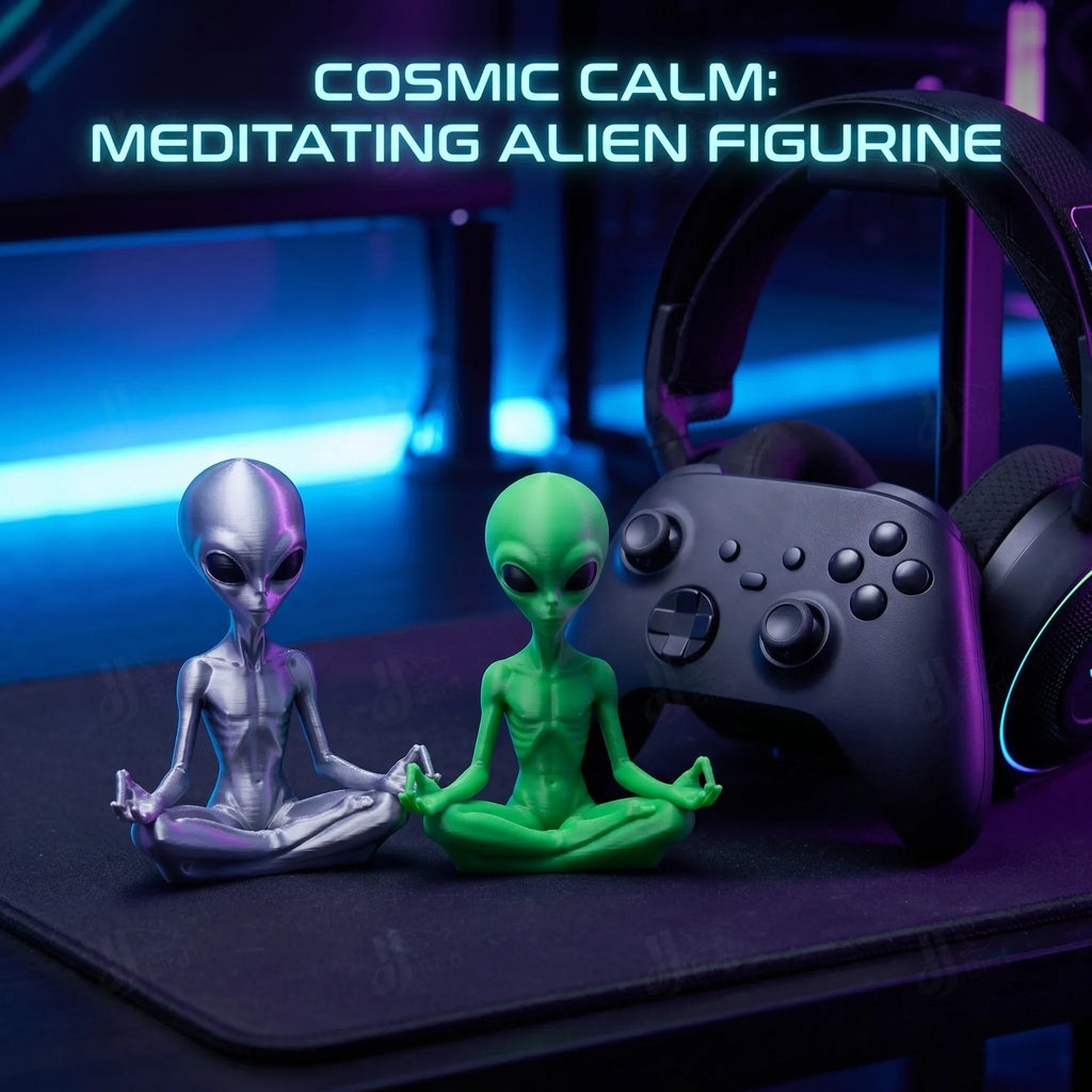 Meditating Alien Ornament, Sci-Fi Style, Collectible Figurine, Home Desk Decoration, Creative Sculpture