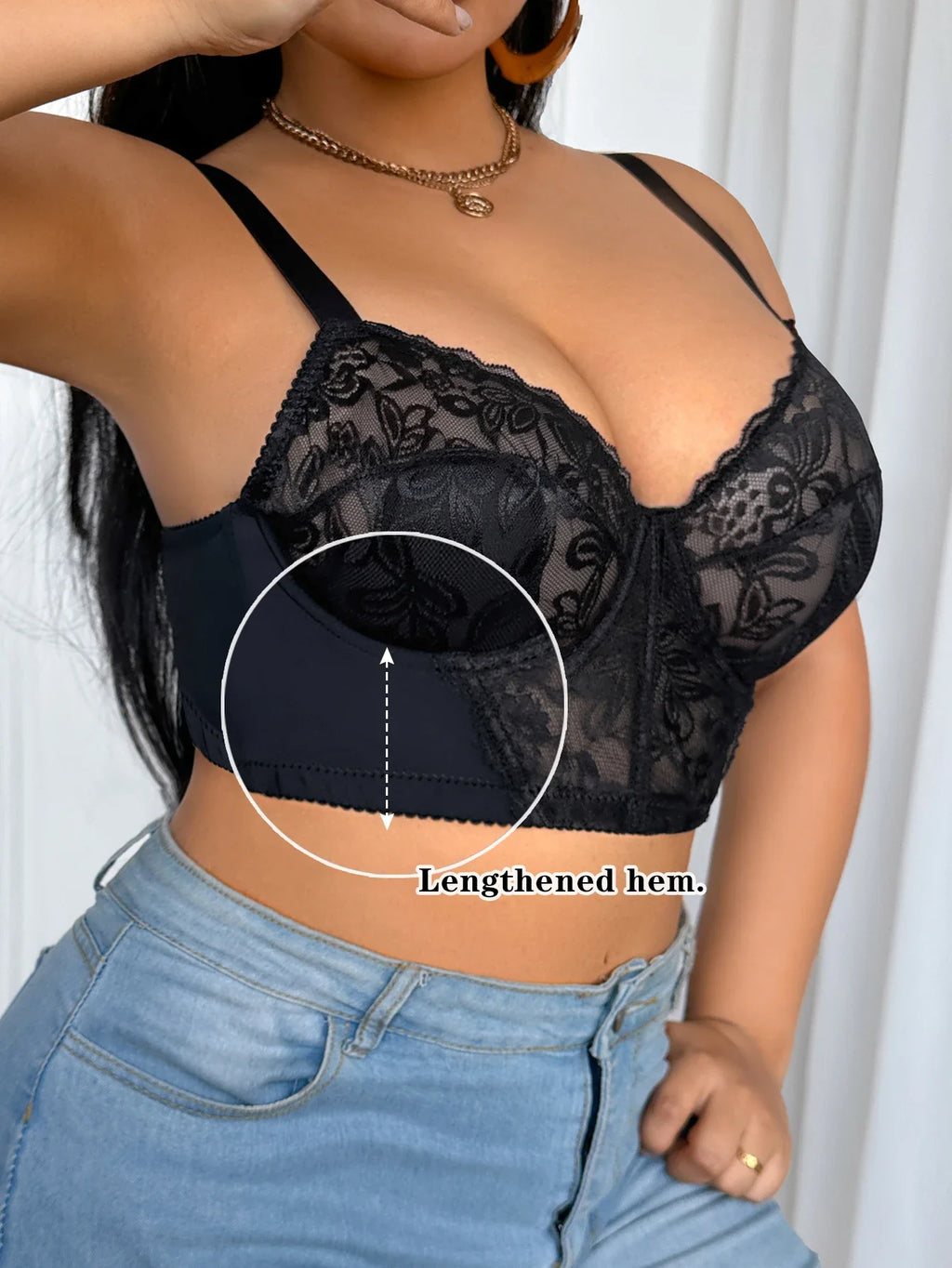 Sexy Hollow-Out Lace Plus Size Women's Bra Unlined Push up Bra Comfort Thin Cup Wide Shoulder Straps Underwire Bra