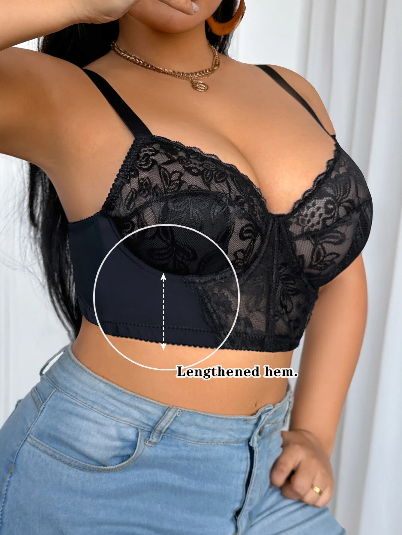 Sexy Hollow-Out Lace Plus Size Women's Bra Unlined Push up Bra Comfort Thin Cup Wide Shoulder Straps Underwire Bra