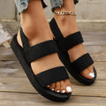 Ladies Elastic Flat Sandals Simulated Grass Weave Lightweight Beach Casual Shoes Classic Black