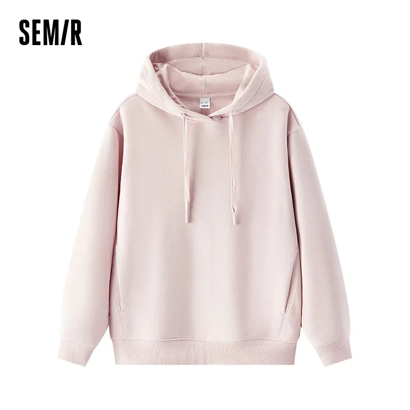 Semir Hoodie Women Fleece Lined Thermal Antibacterial Loose Fit Solid Color 2025 New Winter Casual Pullover