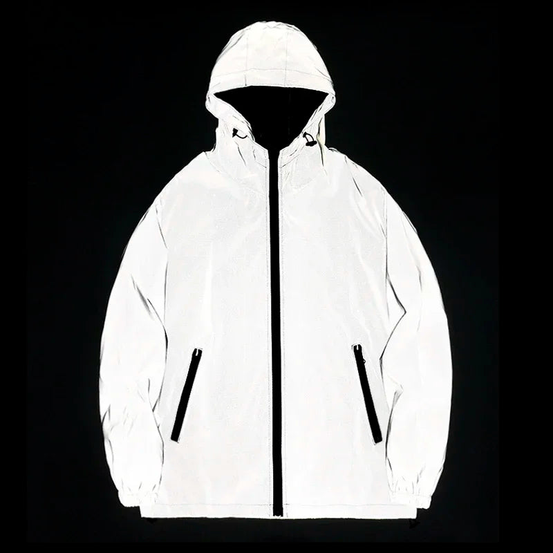 New Couple Night Reflective Clothing Solid Color Jacket Polyester Student Male Class Uniform Trendy Luminous Dancer Jacket