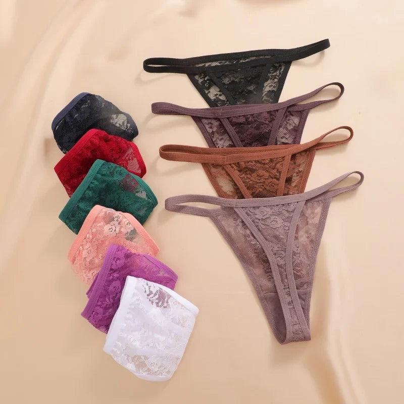 4PCS/Set Women's Underwear Lace Panties Floral Lingerie Woman Panties Sexy Thong G-String Female Pantys Perspective Intimates Ne