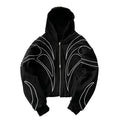 Street Retro Fashion Clothing Striped Embroidered Black Double Zipper Hoodie American Hip-hop Punk Oversized Sweatshirt women