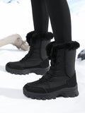 Winter Snow Boots for Women, Waterproof, Non-Slip, Warm, Northeast-Style Large Cotton Shoes, Ski Boots, Fleece-Lined, Thickened, Wear-Resistant, High-Top Cotton Boots