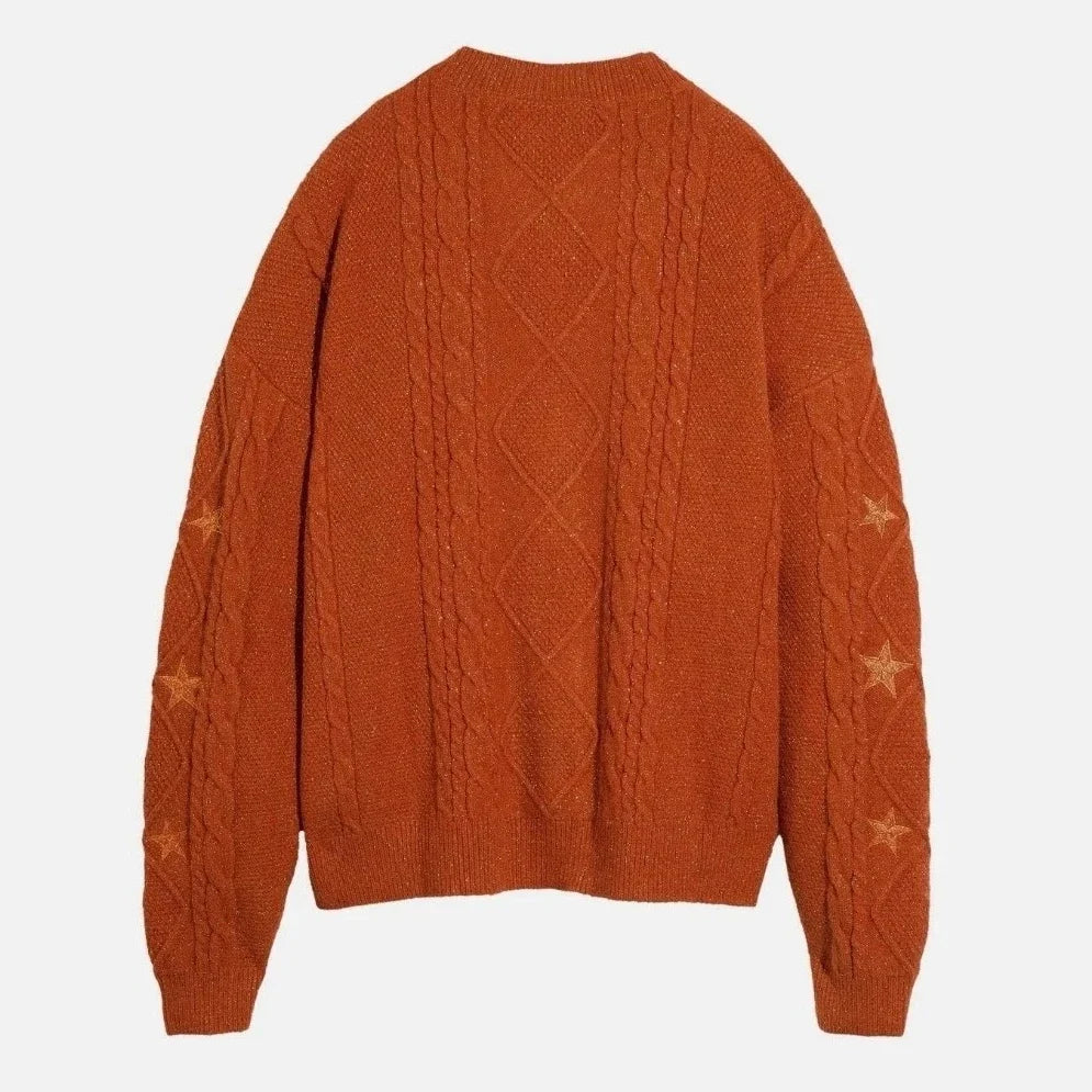 Glittery TS Cardigan Women Orange Chunky Knit Sweater with Star Embroidery Gold Thread Showgirl Cardigan Tay Cardi TLOAS
