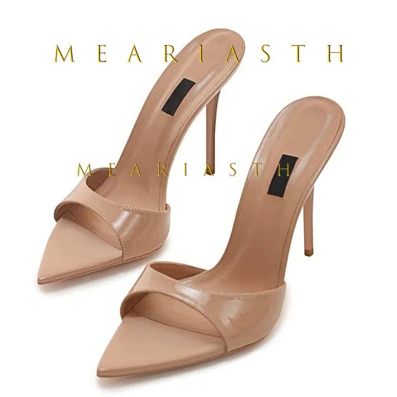 Ladies High-heeled Slippers Shoes Fashion Pointed Sexy Patent Leather Women with Open Toes and Party Wedding Stripper Sandals.