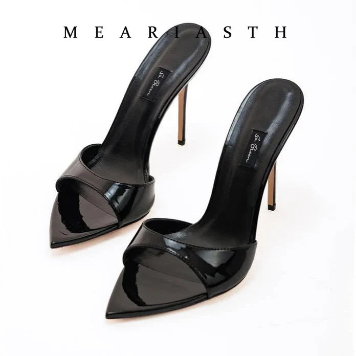 Ladies High-heeled Slippers Shoes Fashion Pointed Sexy Patent Leather Women with Open Toes and Party Wedding Stripper Sandals.