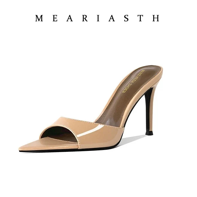 Ladies High-heeled Slippers Shoes Fashion Pointed Sexy Patent Leather Women with Open Toes and Party Wedding Stripper Sandals.