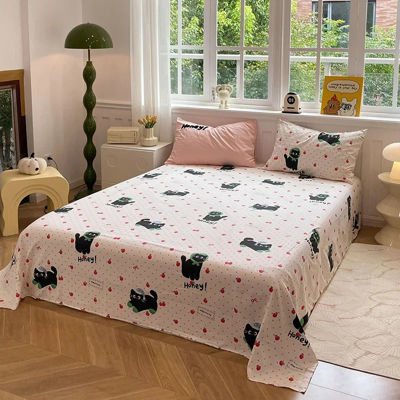 Cute Cat  Bedding Set For adults kids Brown pink Lovely Bed Sheet set With Pillowcases Colorful King Queen Full size