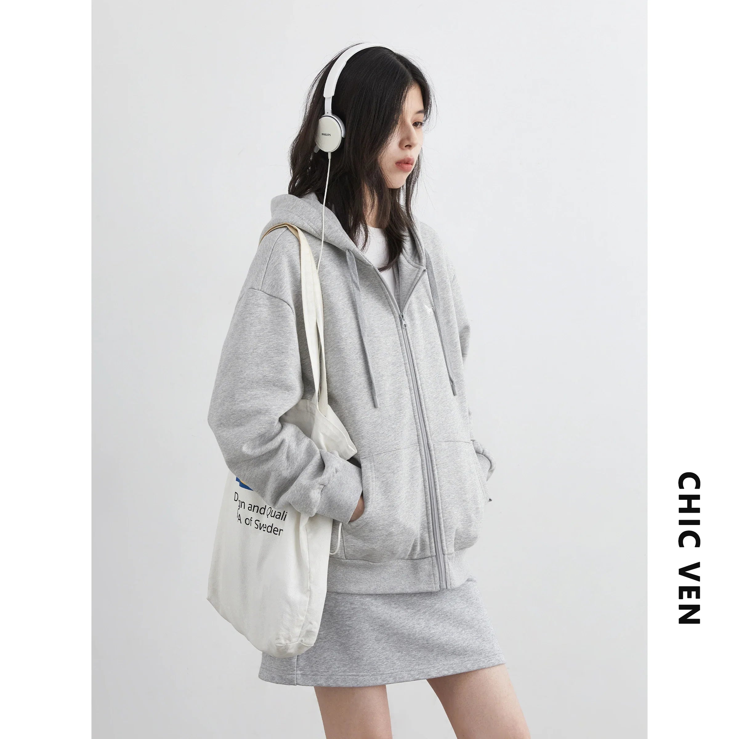 CHIC VEN Korean Women Sweatshirts Loose Casual New Hooded Female Top Drawstring Ladies Jacket Fleece Pullover Autumn Winter 2025